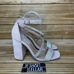 Steve Madden Womens 7.5 Varali Sandals Heels Cream Embellished Dress Shoes